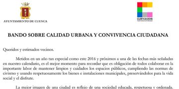 Mariscal dicta un Bando llamando a la colaboración ciudadana para la mejorar la imagen de Cuenca