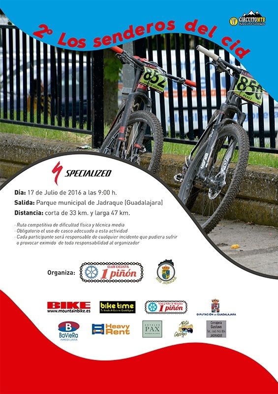 El domingo 17, II Ruta MTB Senderos del Cid en Jadraque, octava prueba del Circuito MTB Diputación de Guadalajara