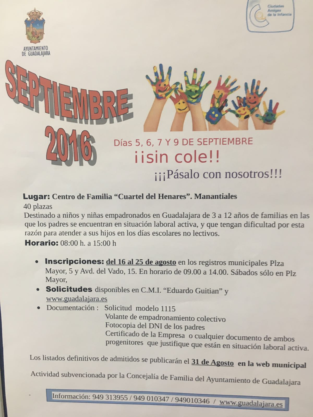 Hoy finaliza el plazo para participar en “¡Días sin cole!”