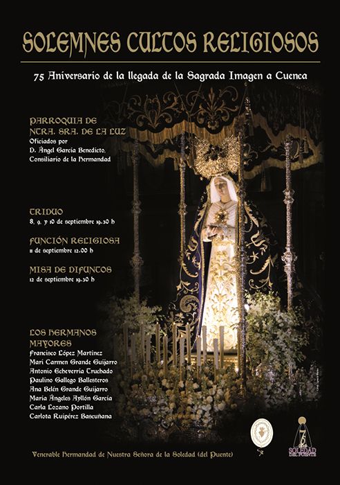 La V. H. de la Soledad del Puente celebrará un Triduo extraordinario en sus cultos de septiembre 3 La V. H. de la Soledad del Puente celebrará un Triduo extraordinario en sus cultos de septiembre