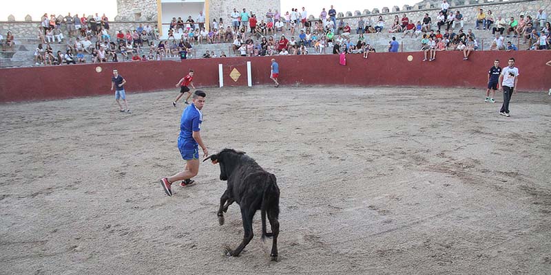 Pareja espera el chupinazo con deporte, alegría en las calles y con su Torreón Medieval rehabilitado