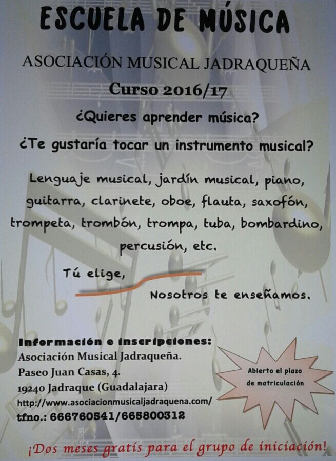 Abierto el plazo de matriculación en la Escuela de la Asociación Musical Jadraqueña