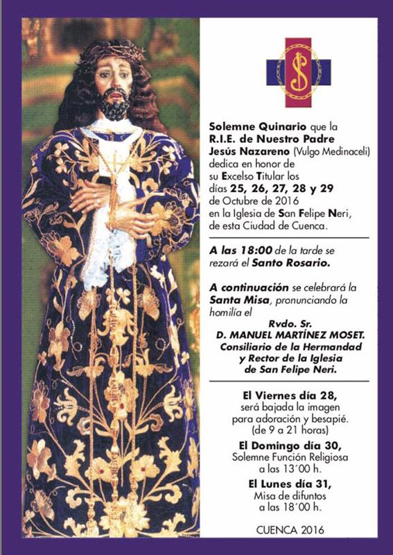 La R.I.E. de Nuestro Padre Jesús Nazareno (vulgo Medinaceli) celebra esta semana Quinario, besapié y Función a su Titular 3 La R.I.E. de Nuestro Padre Jesús Nazareno (vulgo Medinaceli) celebra esta semana Quinario, besapié y Función a su Titular