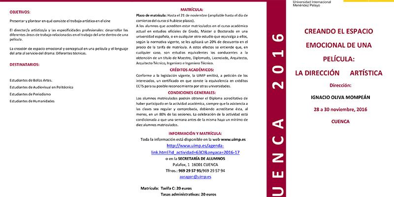 La sede de la UIMP en Cuenca acoge un curso sobre la creación del espacio emocional en una película