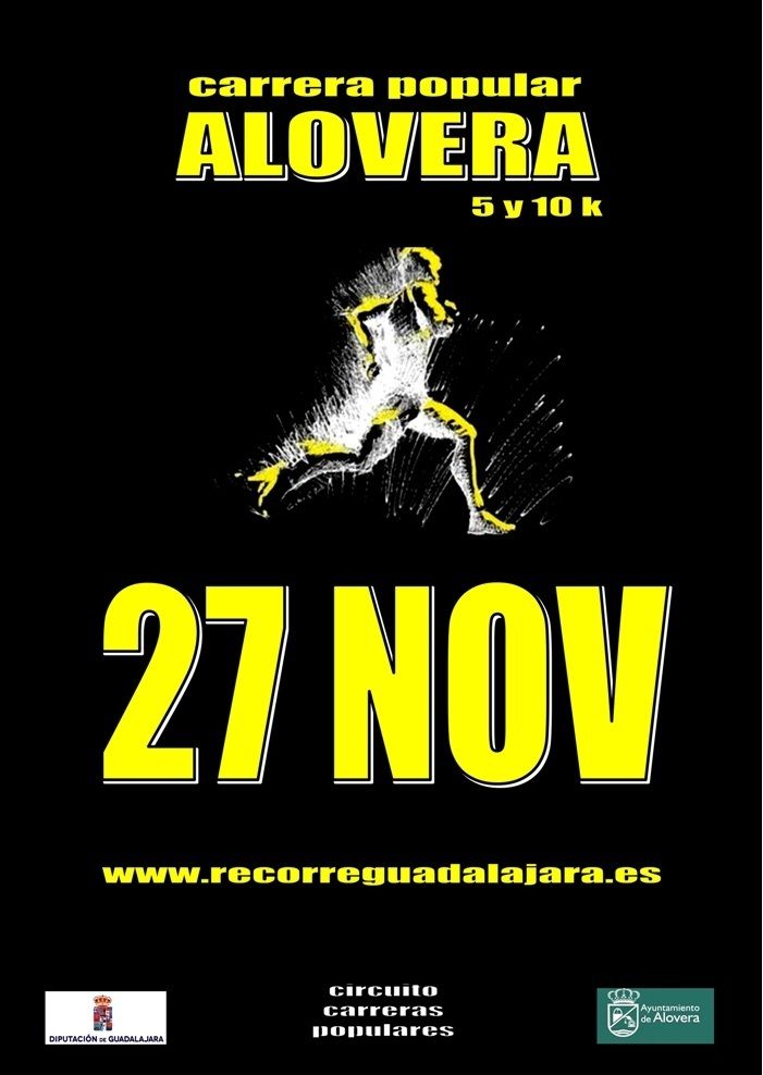 El domingo, 27 de noviembre, se celebrará la I Carrera Popular de Villa de Alovera,  décima prueba del Circuito Diputación de Guadalajara