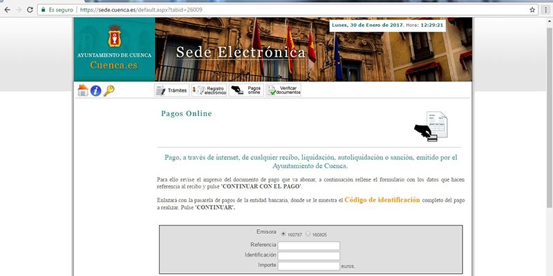 Disponible a través de la Web municipal el pago de cualquier tipo de recibo emitido por el Ayuntamiento de Cuenca
