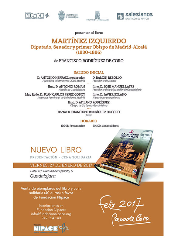 Presentación del nuevo libro de Francisco Martínez  de Coro a favor de Fundación Nipace  el próximo 27 de enero