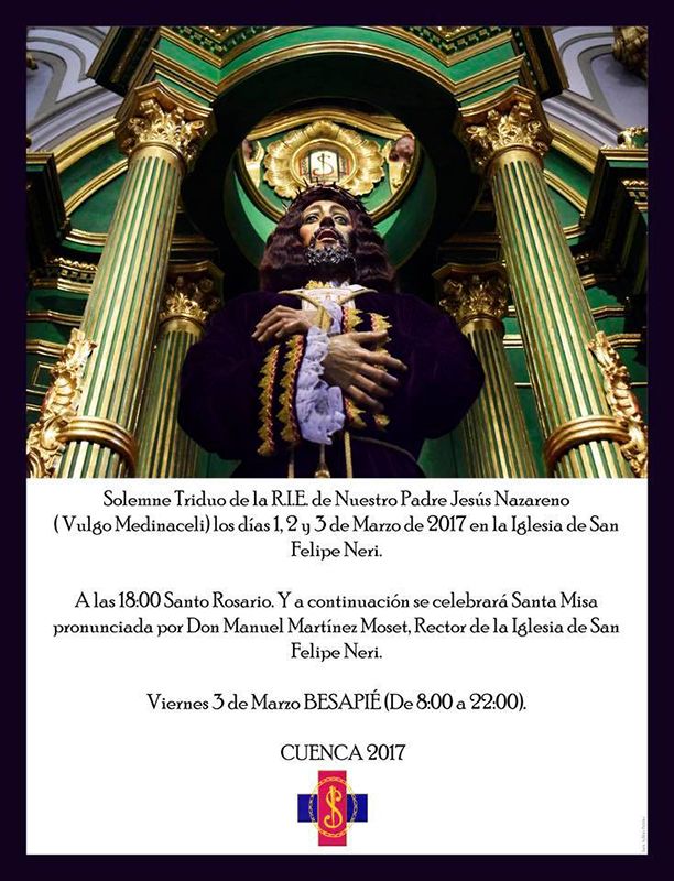 La R.I.E. de Nuestro Padre Jesús Nazareno (vulgo Medinaceli) celebra el 3 de marzo su solemne besapié a su Titular