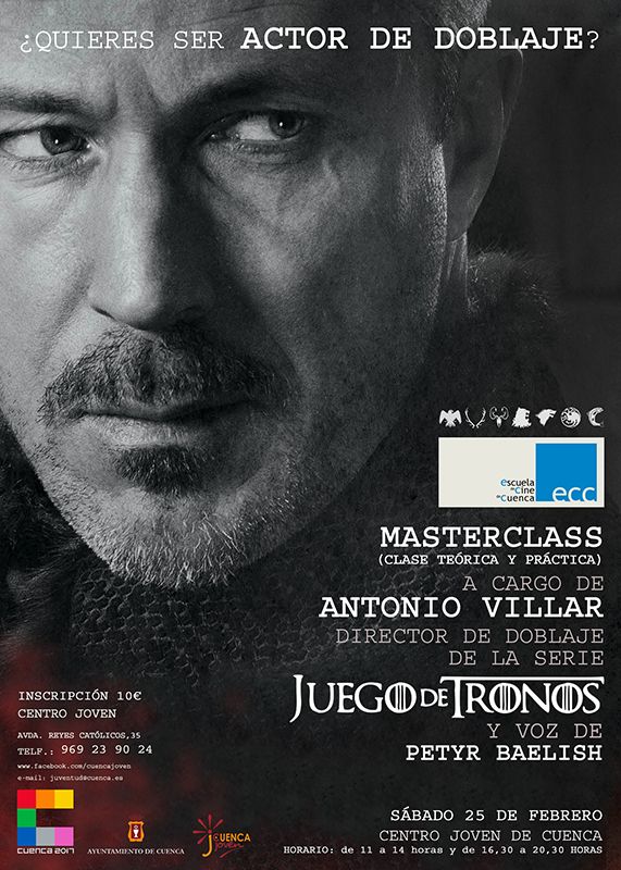 El director de doblaje de la serie ‘Juego de Tronos’ impartirá una Masterclass en la Escuela Municipal de Cine de Cuenca 3 El director de doblaje de la serie ‘Juego de Tronos’ impartirá una Masterclass en la Escuela Municipal de Cine de Cuenca