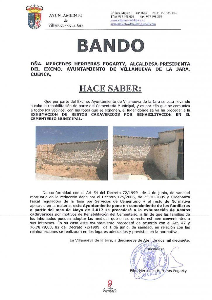 Villanueva de la Jara exhumará los cadáveres de su cementerio municipal