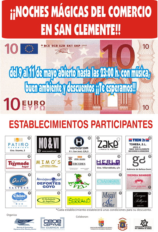 ACESANC celebra del 9 al 11 de mayo las noches mágicas del comercio en San Clemente