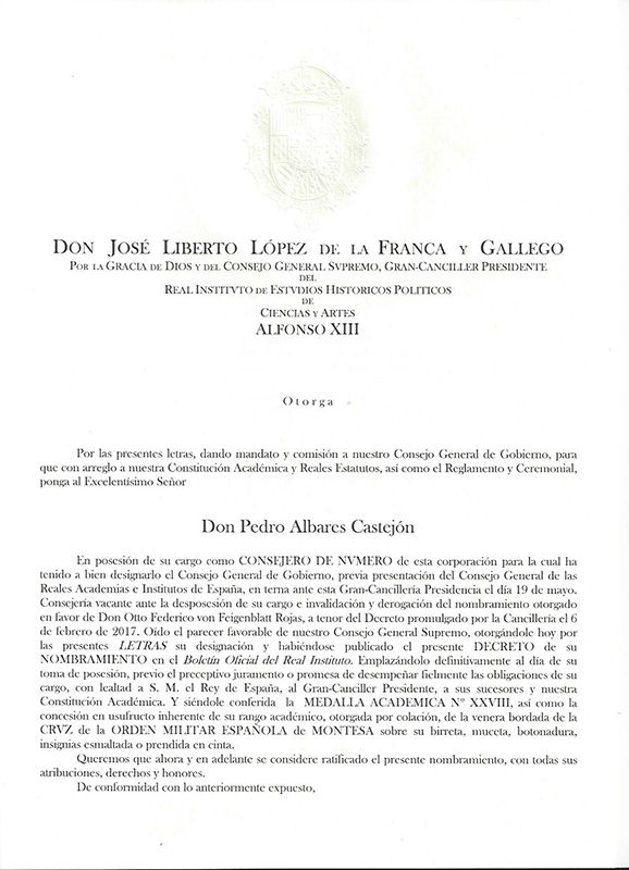 El abogado conquense Pedro Albares, consejero de número del Real Instituto Alfonso XIII