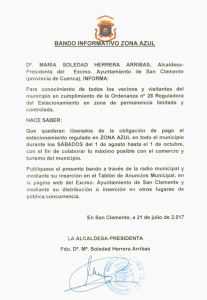 San Clemente suspende el pago de la zona azul durante los sábados de agosto y septiembre
