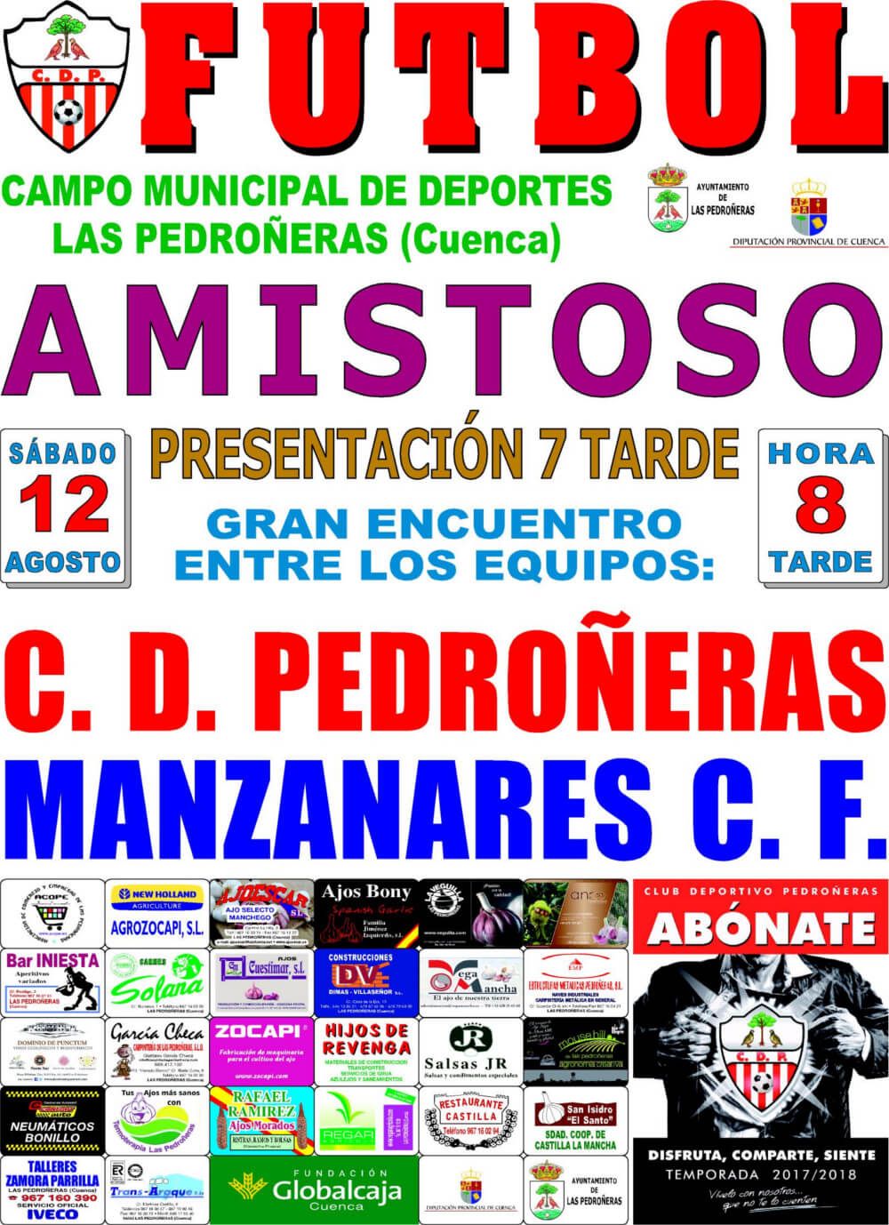 C.D Pedroñeras y Manzanares D.F jugarán un amistoso el 12 de agosto en el campo de fútbol de Pedroñeras
