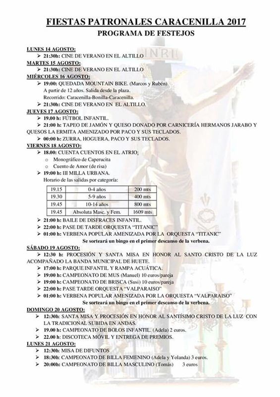 Caracenilla celebra sus fiestas patronales en honor al Cristo de la Luz