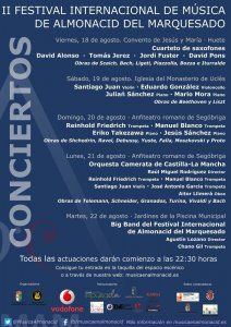 Huete acoge este viernes, 18 de agosto, el primer concierto del II Festival Internacional de Música de Almonacid del Marquesado 2 Huete acoge este viernes, 18 de agosto, el primer concierto del II Festival Internacional de Música de Almonacid del Marquesado