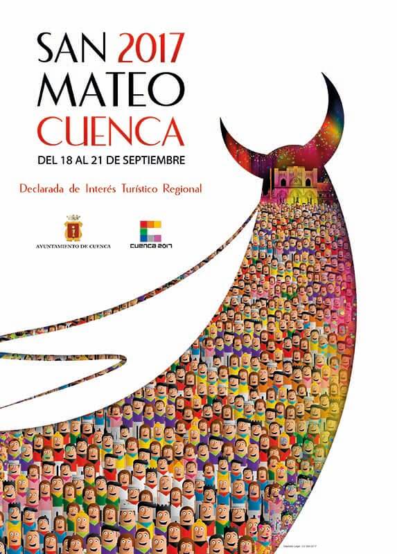 La alegría de las peñas, la silueta de una vaca y la Catedral, en el cartel de las fiestas de San Mateo de Cuenca 2017