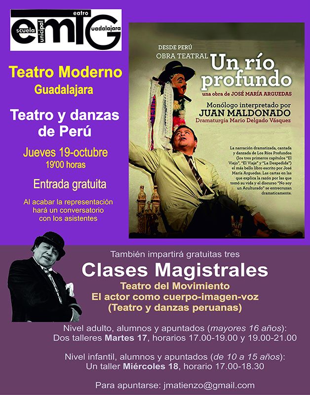 El próximo jueves, 19 de octubre, teatro y danzas de Perú, en Teatro Moderno
