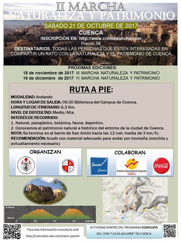 La II Marcha Naturaleza y Patrimonio de Cuenca recorrerá el próximo sábado una ruta de interés deportivo y paisajístico