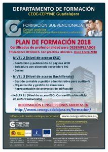 CEOE Guadalajara abre el plazo de inscripción para los cursos gratuitos con certificado de profesionalidad que comenzarán en enero