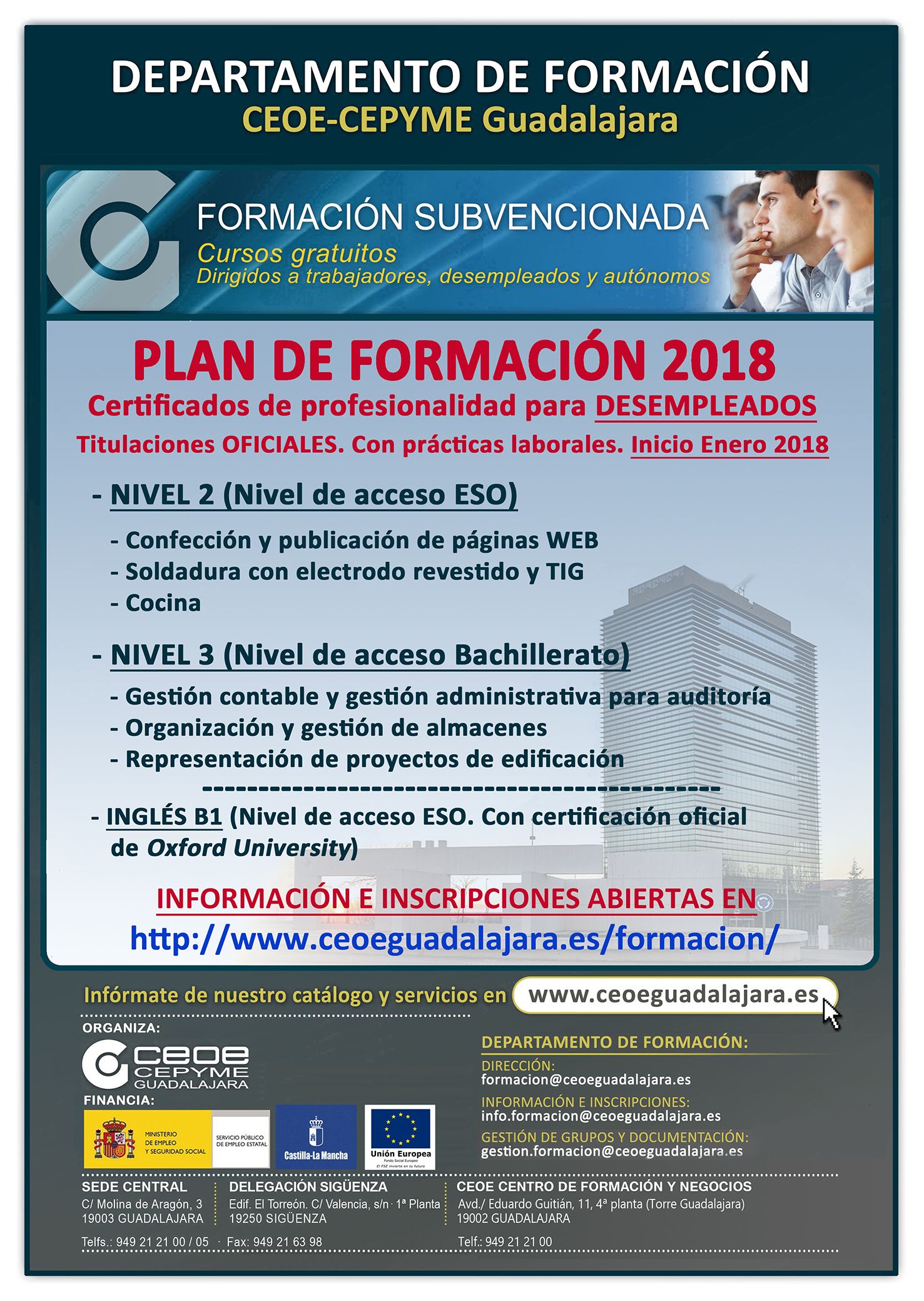 CEOE Guadalajara abre el plazo de inscripción para los cursos gratuitos con certificado de profesionalidad que comenzarán en enero