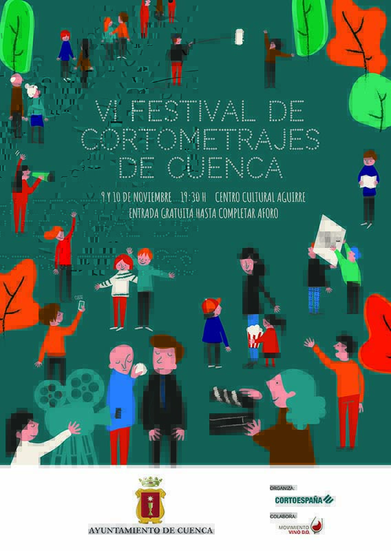 Organizado por el Ayuntamiento de Cuenca, en colaboración con ‘CortoEspaña’, mañana jueves y el viernes los aficionados al cortometraje español podrán disfrutar de un festival en el que el público asistente votará por el corto ganador del festival, que competirá con el resto de seleccionados en otros de los más de 200 festivales organizados por 'CortoEspaña', en una gala final que se celebrará en Madrid a final de año. De entre más de 600 cortos presentados a concurso, ‘CortoEspaña’ ha hecho una selección de trabajos, 14 de los cuales podrán ser visionados en nuestra ciudad y votados por el público. En pantalla se verá a varios actores muy populares en el mundo del cine como pueden ser Javier Gutiérrez o Ingrid Rubio, compartiendo trabajo con otros no tan conocidos pero que empiezan a despuntar ya en el mundo del cine. Las sesiones comienzan a las 19:30 horas en el salón de actos del Centro Cultural Aguirre, siendo la entrada libre hasta completar aforo.