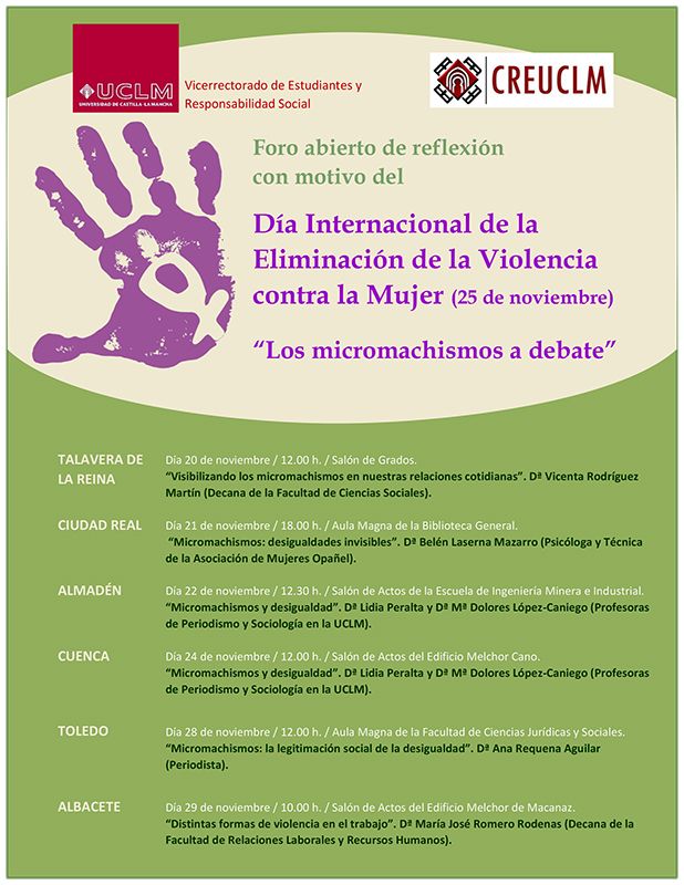 La UCLM celebra del 20 al 29 de noviembre un foro de reflexión sobre la violencia contra la mujer