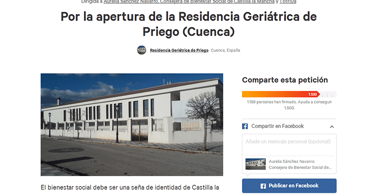 1189 firmas para Aurelia Sánchez Navarro con el objetivo de abrir la residencia de mayores de Priego