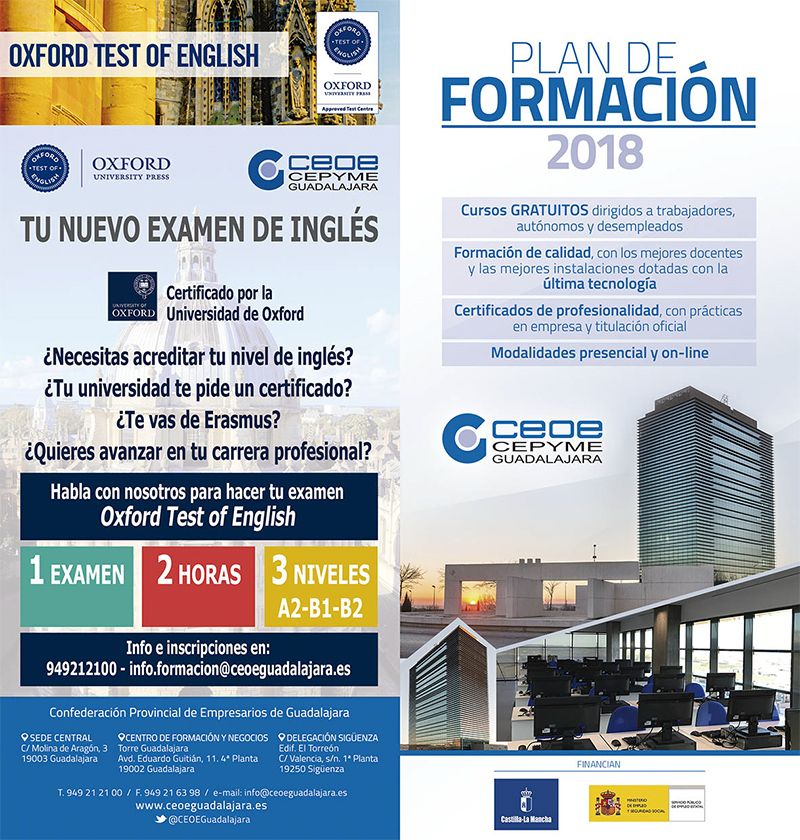 38 nuevos cursos conforman la programación gratuita de CEOE Guadalajara para 2018
