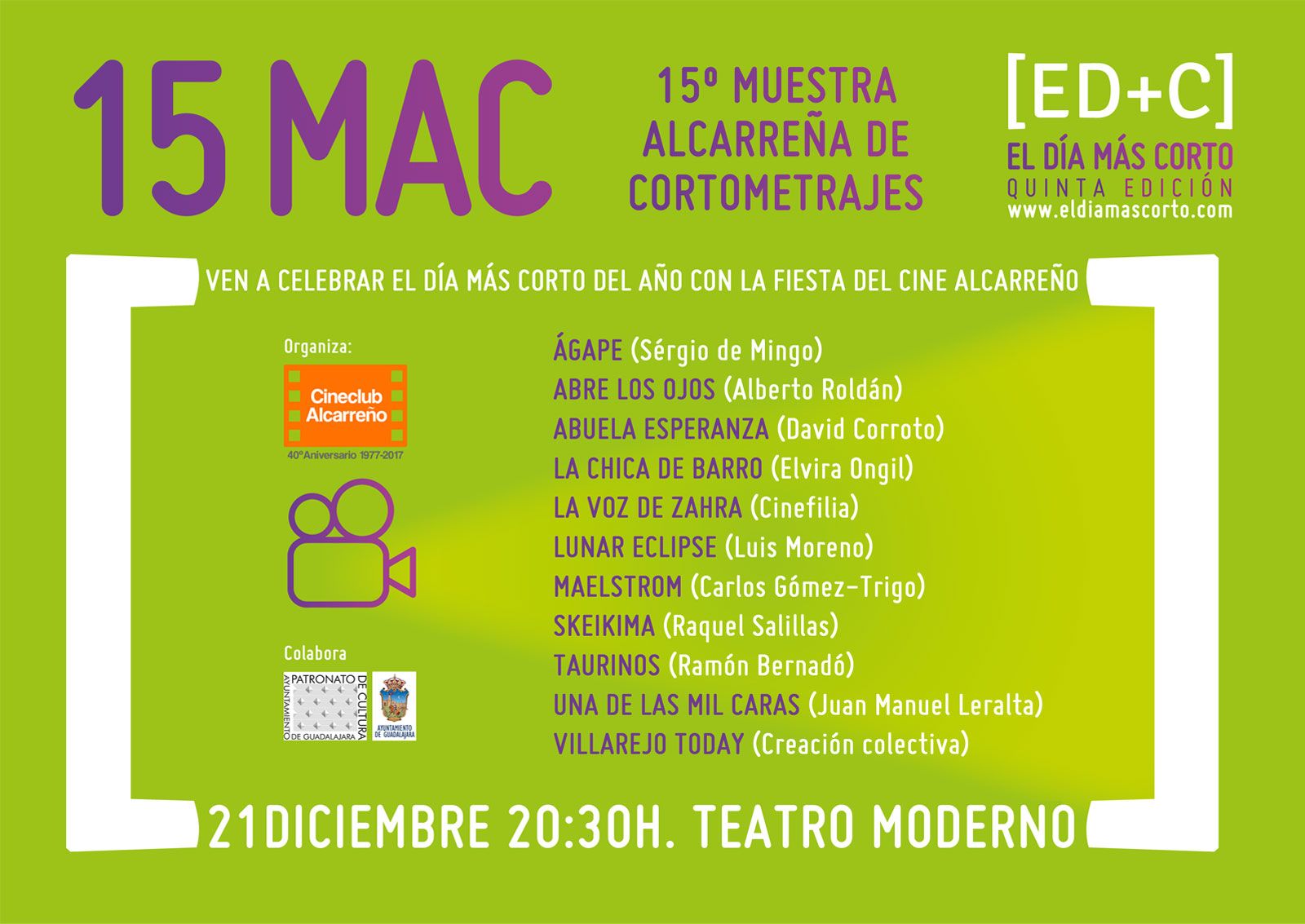 El teatro Buero Vallejo acogerá el 21 de diciembre "El día más corto", una muestra alcarreña de cortometrajes