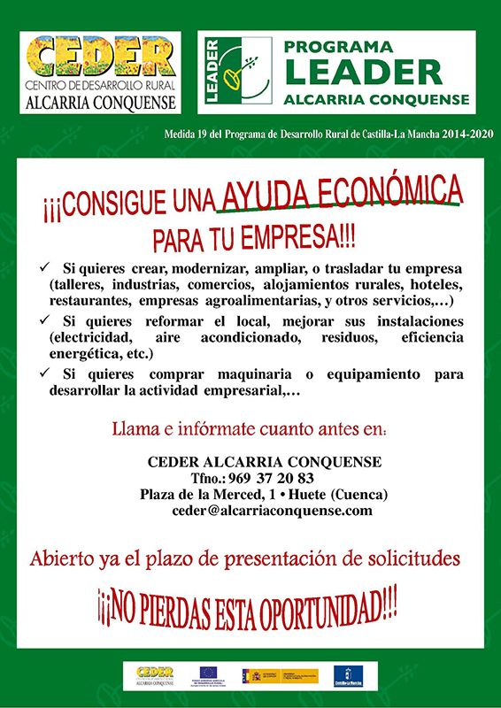 CEDER Alcarria Conquense ha aprobado 34 expedientes por un importe total de 1.195.830,07 euros desde el inicio de la actual Convocatoria de Ayudas LEADER