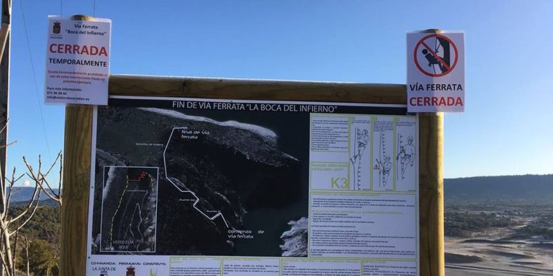 Cerrada ‘a cal y canto’ la ‘Vía Ferrata’ de Sacedón que la consejera de Page inauguró hace un mes