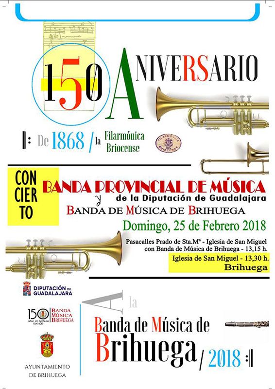 La Banda de la Diputación de Guadalajara y la de Brihuega ofrecen el domingo 25 un concierto conjunto 3 La Banda de la Diputación de Guadalajara y la de Brihuega ofrecen el domingo 25 un concierto conjunto