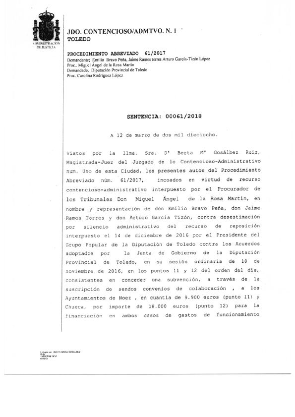 La Justicia anula nuevas subvenciones del presidente de la Diputación de Toledo a municipios del PSOE