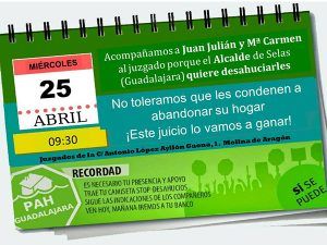 Stop Desahucios se moviliza contra el alcalde de Selas para evitar que eche a una familia de su casa