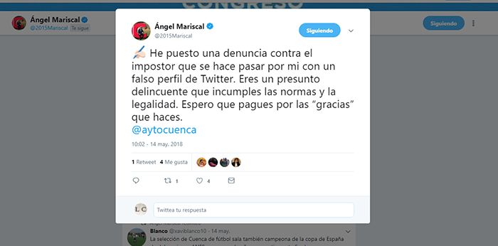 El alcalde de Cuenca denuncia a un presunto delincuente por suplantar su identidad en twitter