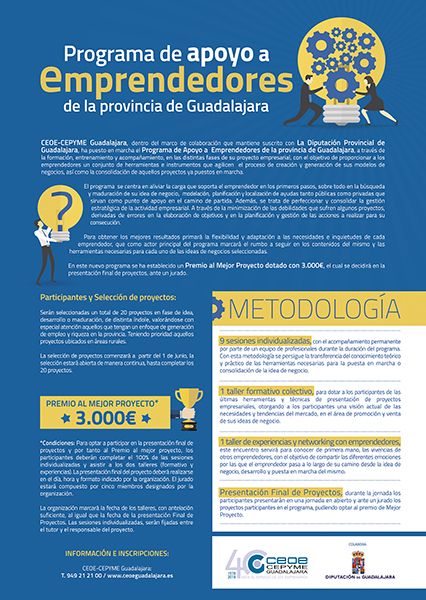 Atención! 3.000 euros al mejor proyecto del Programa de Apoyo a Emprendedores de Guadalajara impulsado por CEOE-Cepyme Guadalajara