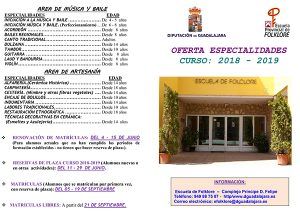 El lunes se abre la reserva de plaza para el curso 18-19 en la Escuela de Folklore de la Diputación de Guadalajara