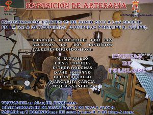 Mañana se inaugura la Exposición de trabajos de artesanía realizados en el curso 2017-2018 por los alumnos de la Escuela de Folklore de Diputación