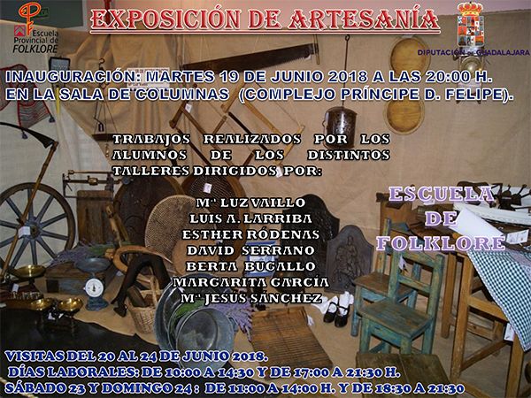 Mañana se inaugura la Exposición de trabajos de artesanía realizados en el curso 2017-2018 por los alumnos de la Escuela de Folklore de Diputación