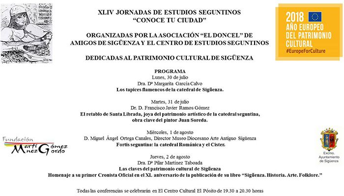 Las XLIV Jornadas de Estudios seguntinos estarán dedicadas al Patrimonio Cultural de la Ciudad del Doncel