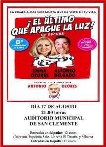 ‘¡El último que apague la luz!’, teatro en San Clemente el 17 de agosto en el Auditorio municipal