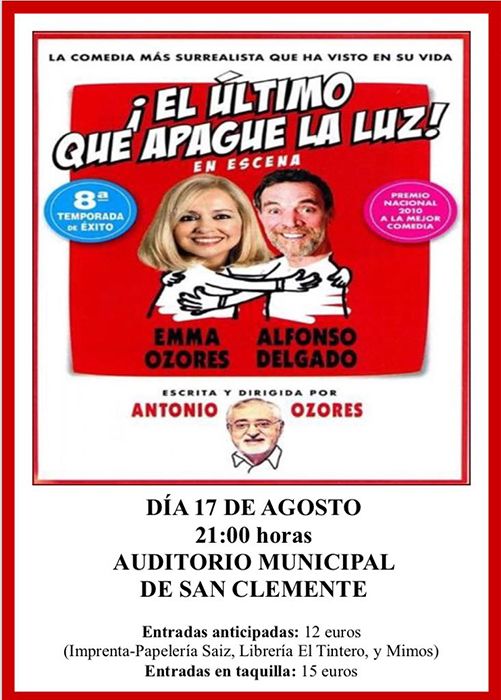 ‘¡El último que apague la luz!’, teatro en San Clemente el 17 de agosto en el Auditorio municipal