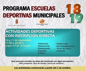Las inscripciones directas a las actividades deportivas municipales de Cuenca se pueden realizar hoy y mañana