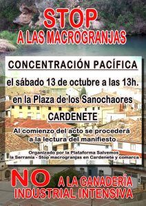 Cardenete se concentra este sábado, 13 de octubre, contra la ganadería industrial