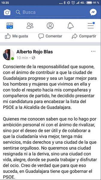 Alberto Rojo se postula para ser el candidato del PSOE a la Alcaldía de Guadalajara