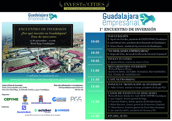 El I Encuentro de Inversión de Guadalajara se celebrará el próximo 22 de noviembre 3 El I Encuentro de Inversión de Guadalajara se celebrará el próximo 22 de noviembre