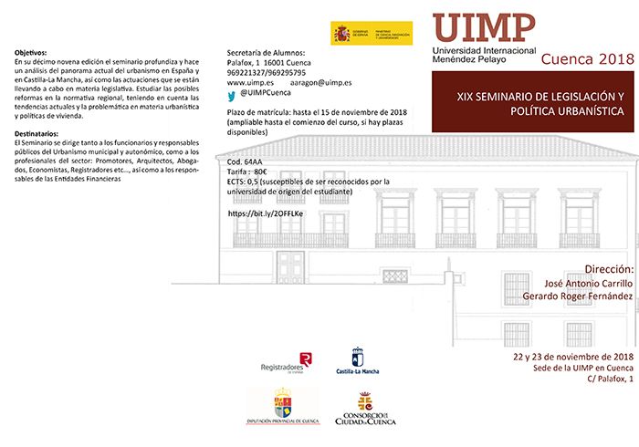UIMP Cuenca acoge la decimonovena edición del ‘Seminario sobre legislación y política urbanística y de vivienda’