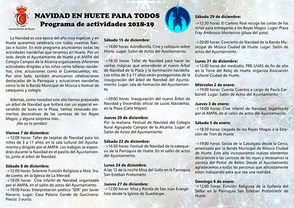 Huete prepara un completo programa de actividades para estas Navidades