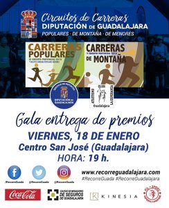 este viernes gala de entrega de premios de los circuitos de carreras populares y de montaña de 2018 organizados por diputación de guadalajara